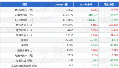 常友科技（301557）2025年中报简析：增收不增利，公司应收账款体量较大